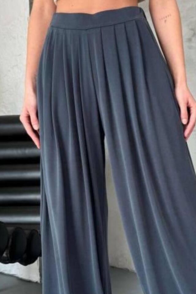 Feela Moda Kadın Beli Lastikli Modal Dokuma Pileli Şalvar Kadın Pantolon 2012 38 - Füme
