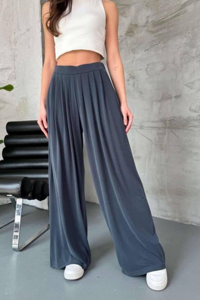 Feela Moda Kadın Beli Lastikli Modal Dokuma Pileli Şalvar Kadın Pantolon 2012 38 - Füme