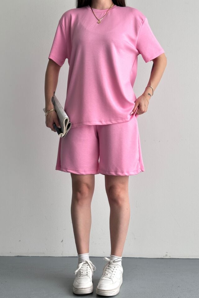 Balenbi Kadın Oysh Modal Kumaş Şortlu Rahat Kesim Günlük İkili Takım 1214 2XL - Pembe