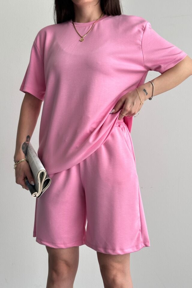 Balenbi Kadın Oysh Modal Kumaş Şortlu Rahat Kesim Günlük İkili Takım 1214 2XL - Pembe