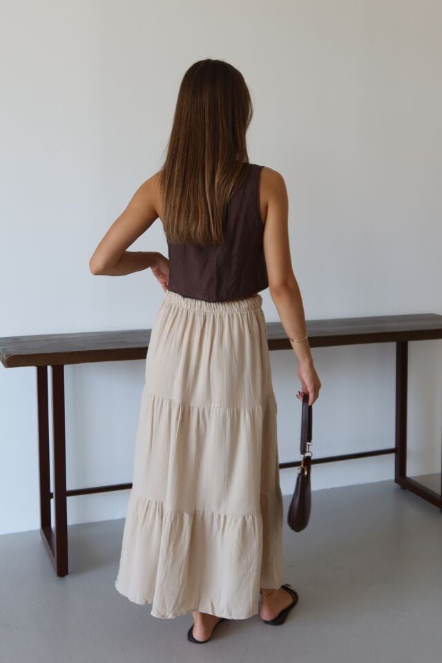 Balenbi Kadın Basic Beli Bağcıklı Müslin Etek 1104 Bej - 38