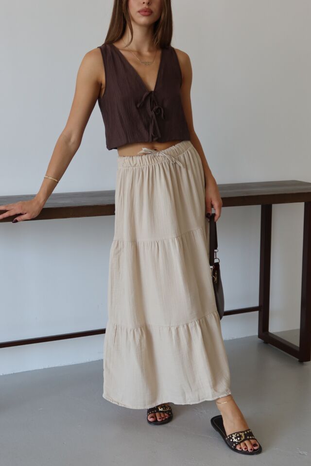 Balenbi Kadın Basic Beli Bağcıklı Müslin Etek 1104 38 - Bej