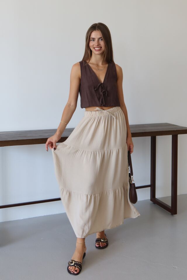 Balenbi Kadın Basic Beli Bağcıklı Müslin Etek 1104 38 - Bej