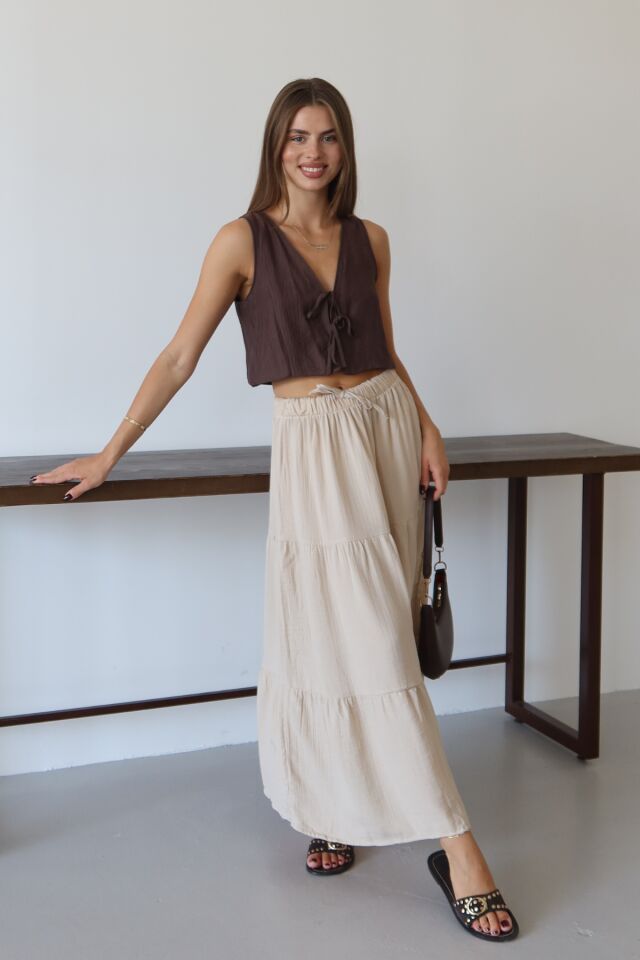 Balenbi Kadın Basic Beli Bağcıklı Müslin Etek 1104 38 - Bej