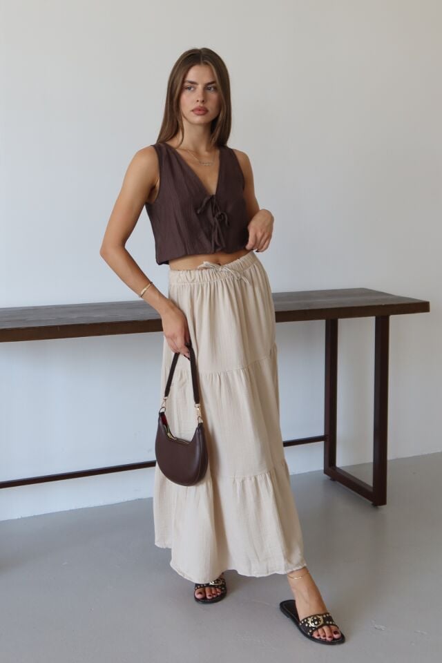 Balenbi Kadın Basic Beli Bağcıklı Müslin Etek 1104 38 - Bej