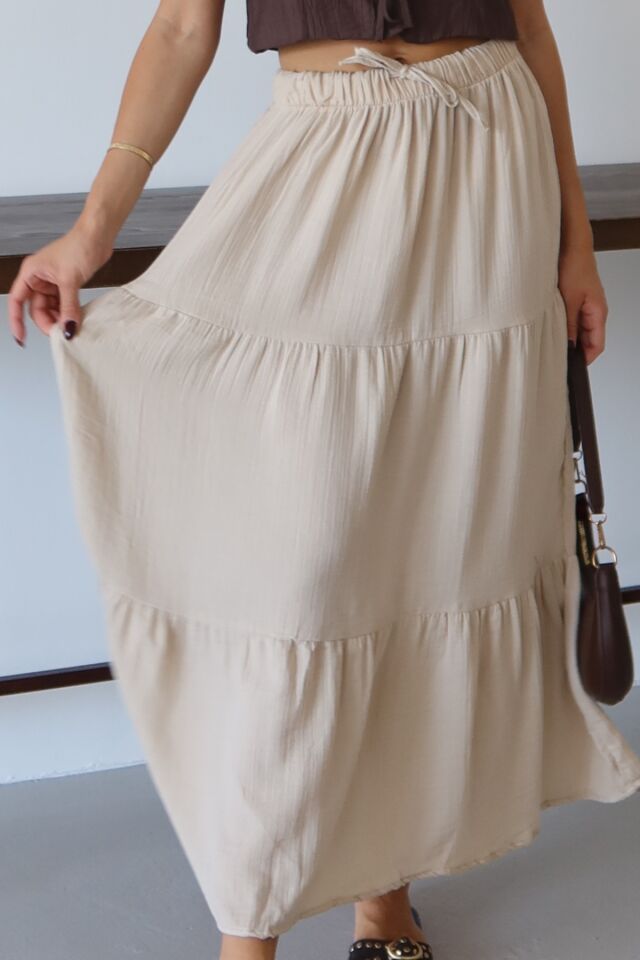 Balenbi Kadın Basic Beli Bağcıklı Müslin Etek 1104 38 - Bej