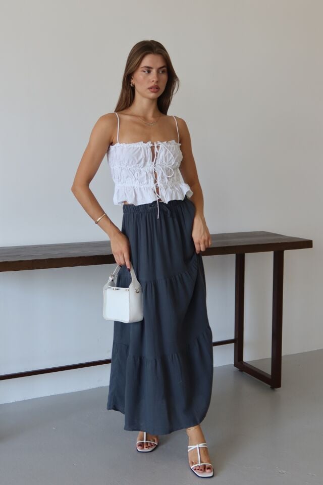 Balenbi Kadın Basic Beli Bağcıklı Müslin Etek 1104 Antrasit - 40