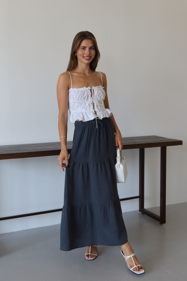 Balenbi Kadın Basic Beli Bağcıklı Müslin Etek 1104 Antrasit - 40