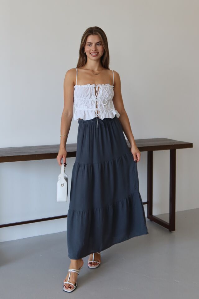 Balenbi Kadın Basic Beli Bağcıklı Müslin Etek 1104 40 - Antrasit