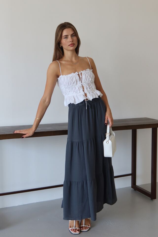 Balenbi Kadın Basic Beli Bağcıklı Müslin Etek 1104 40 - Antrasit