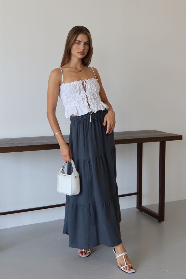 Balenbi Kadın Basic Beli Bağcıklı Müslin Etek 1104 40 - Antrasit