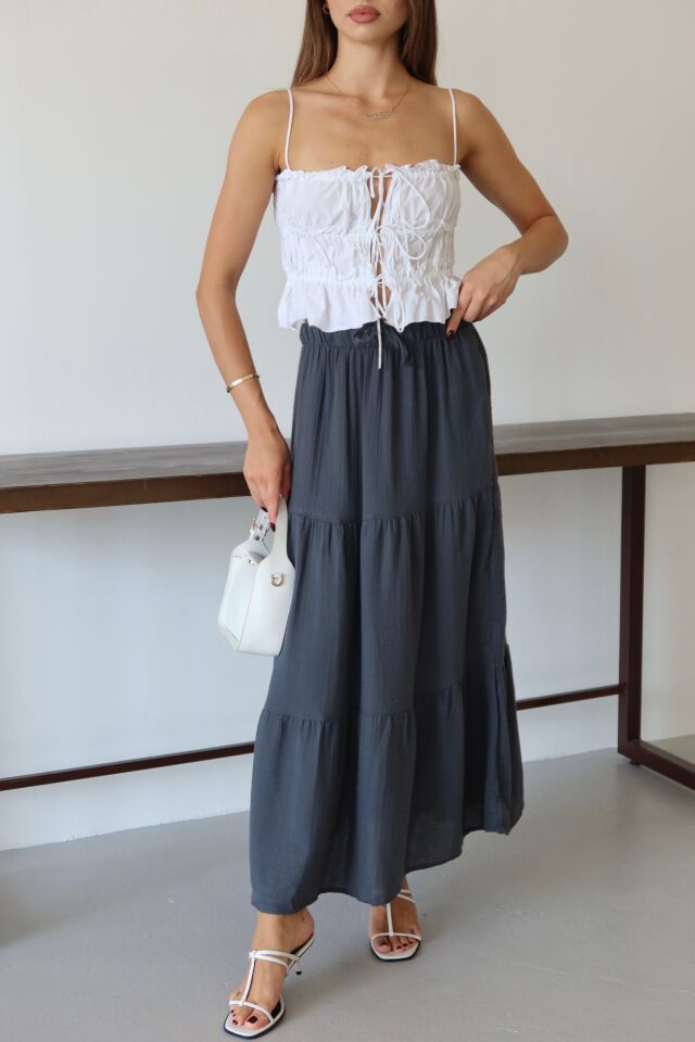 Balenbi Kadın Basic Beli Bağcıklı Müslin Etek 1104 40 - Antrasit