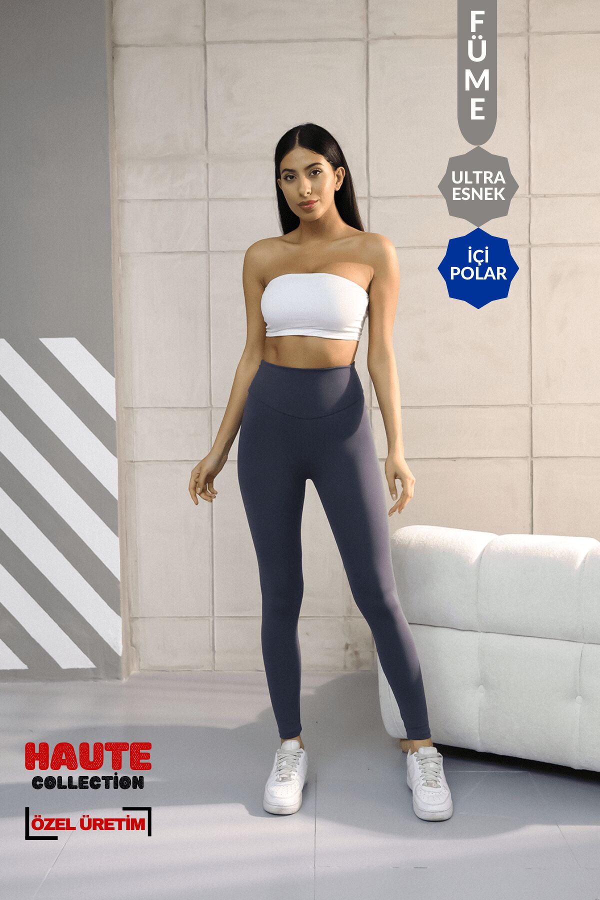 Balenbi Premium Kadın Yüksek Bel İçi Polarlı Toparlayıcı Kışlık Tayt 1093 XL - Füme