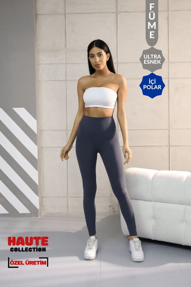 Balenbi Premium Kadın Yüksek Bel İçi Polarlı Toparlayıcı Kışlık Tayt 1093 Füme - XL