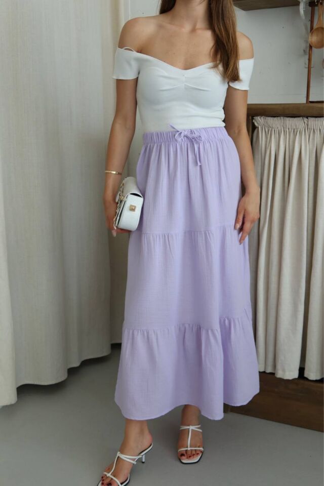 Balenbi Kadın Basic Beli Bağcıklı Müslin Etek 1104 40 - Lila