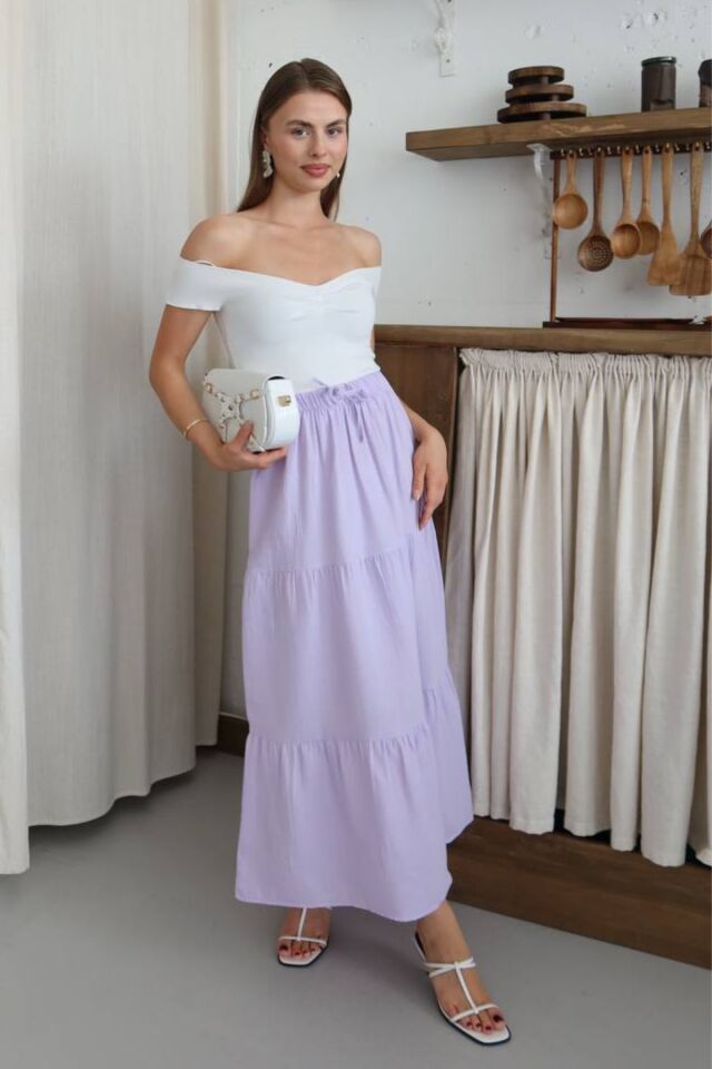 Balenbi Kadın Basic Beli Bağcıklı Müslin Etek 1104 40 - Lila