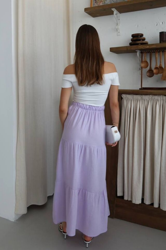 Balenbi Kadın Basic Beli Bağcıklı Müslin Etek 1104 40 - Lila