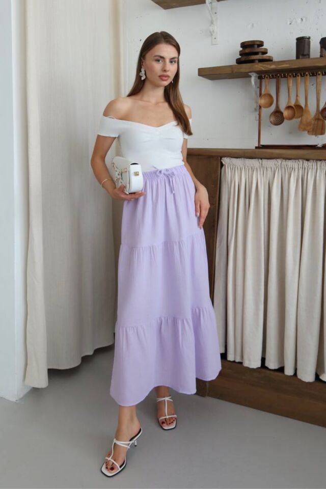 Balenbi Kadın Basic Beli Bağcıklı Müslin Etek 1104 40 - Lila