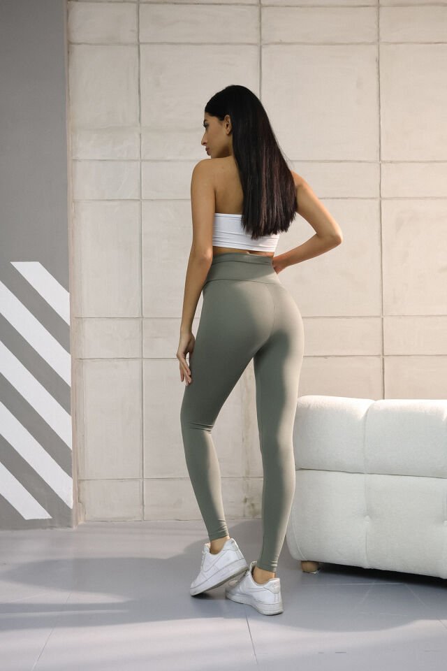 Balenbi Premium Kadın Yüksek Bel İçi Polarlı Toparlayıcı Kışlık Tayt 1093 XL - Haki