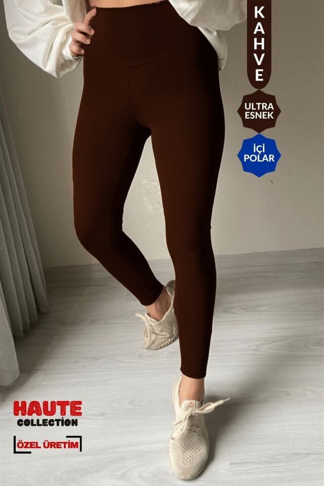 Balenbi Premium Kadın Yüksek Bel İçi Polarlı Toparlayıcı Kışlık Tayt 1093 Kahverengi - XL