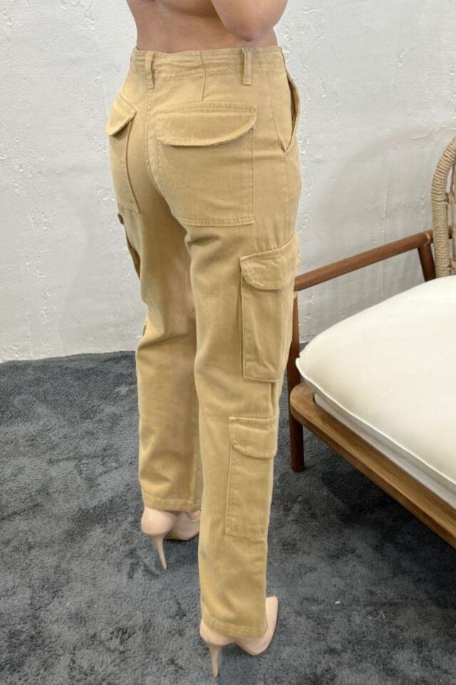 Balenbi Kadın Kargo Cep Gabardin Kadın Pantolon 1084 29 - Camel
