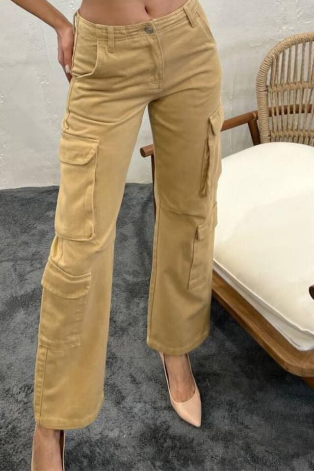 Balenbi Kadın Kargo Cep Gabardin Kadın Pantolon 1084 29 - Camel
