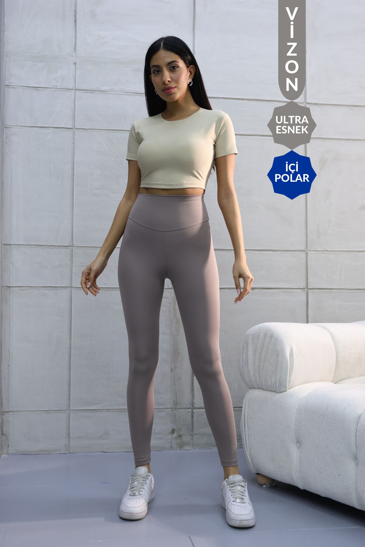 Balenbi Premium Kadın Yüksek Bel İçi Polarlı Toparlayıcı Kışlık Tayt 1093 XL - Vizon