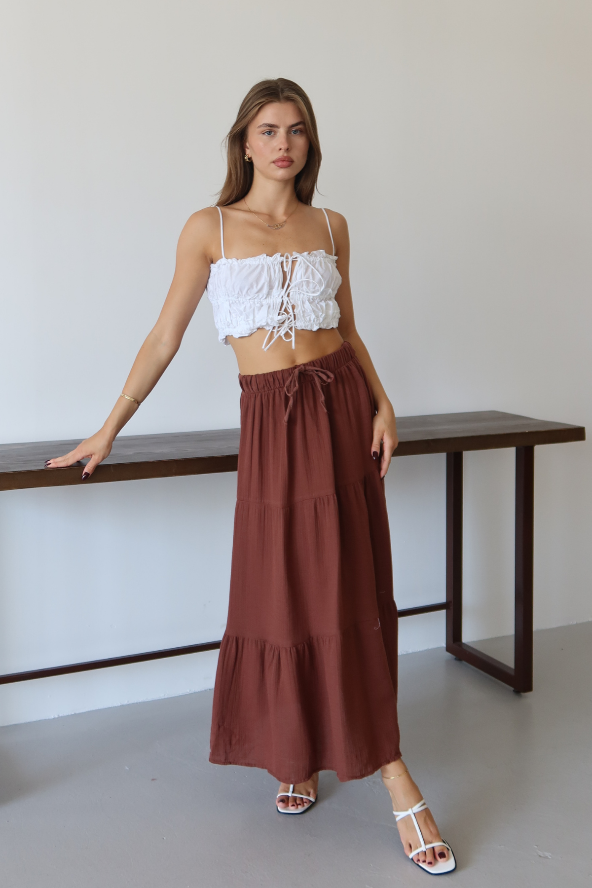 Balenbi Kadın Basic Beli Bağcıklı Müslin Etek 1104 42 - Kahverengi