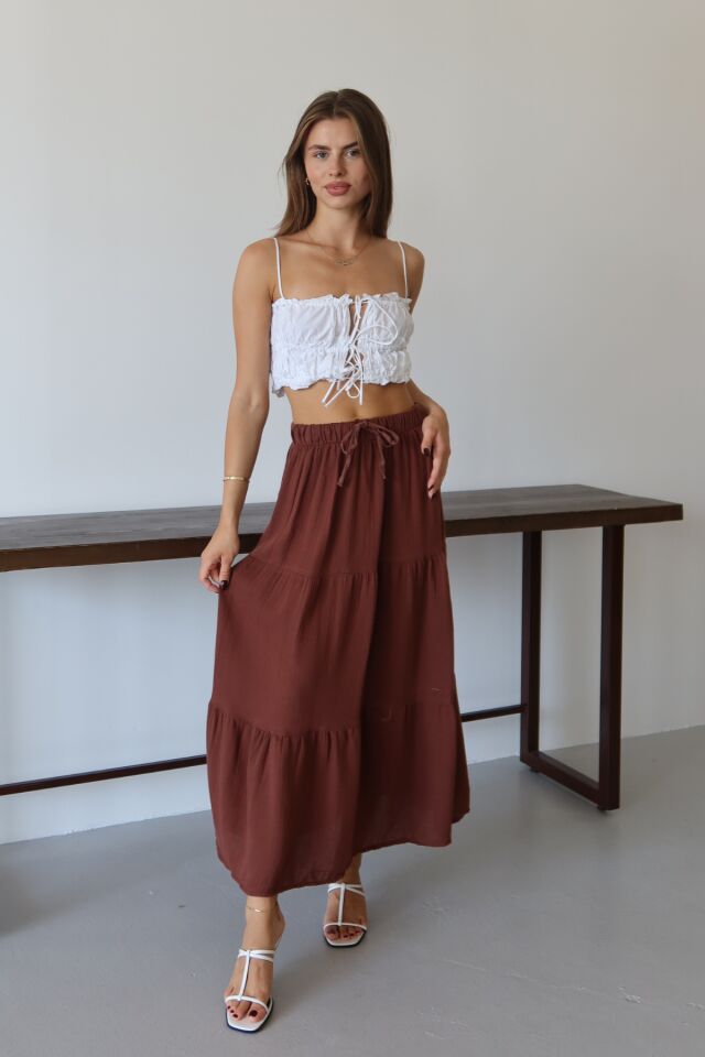 Balenbi Kadın Basic Beli Bağcıklı Müslin Etek 1104 42 - Kahverengi