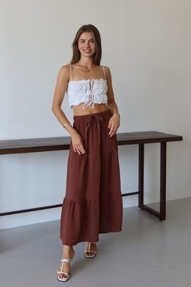 Balenbi Kadın Basic Beli Bağcıklı Müslin Etek 1104 42 - Kahverengi