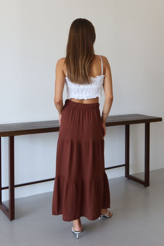 Balenbi Kadın Basic Beli Bağcıklı Müslin Etek 1104 42 - Kahverengi