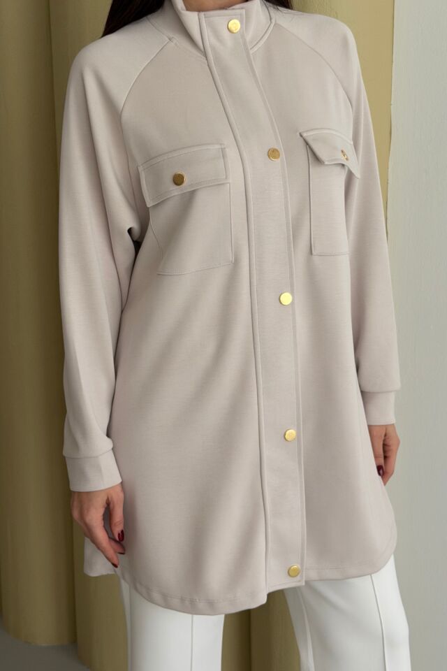 Balenbi Hakim Yaka Çıtçıtlı Cep Detaylı Modal Tesettür Tunik 1191 - Form Serisi S - Taş