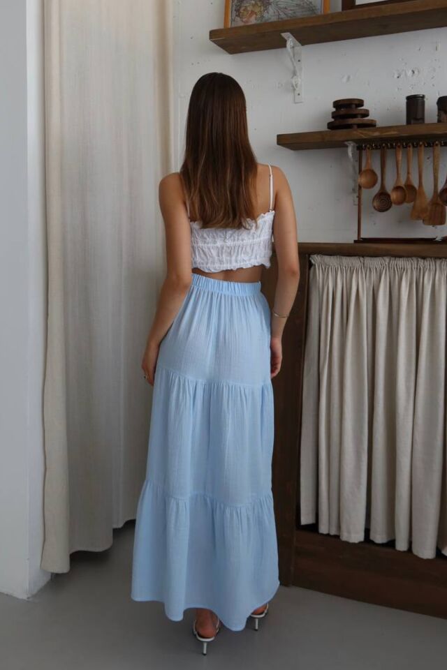 Balenbi Kadın Basic Beli Bağcıklı Müslin Etek 1104 42 - Mavi