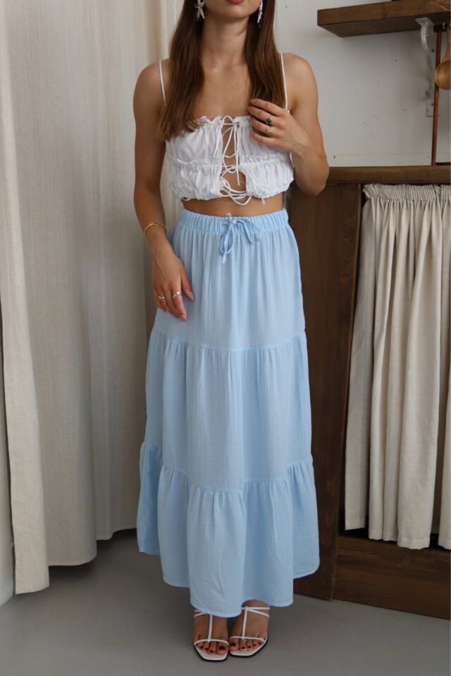 Balenbi Kadın Basic Beli Bağcıklı Müslin Etek 1104 Mavi - 42