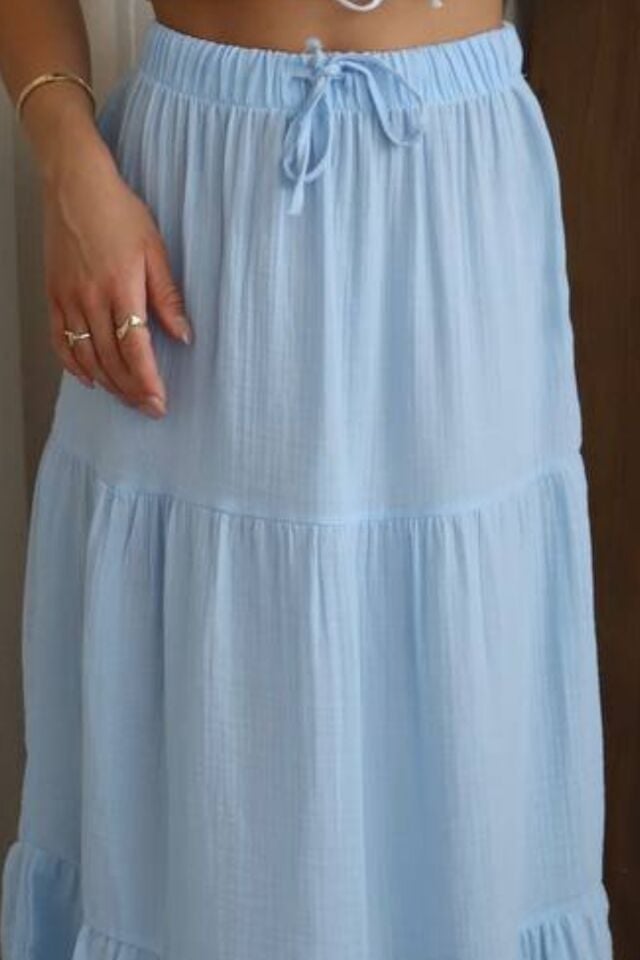 Balenbi Kadın Basic Beli Bağcıklı Müslin Etek 1104 42 - Mavi