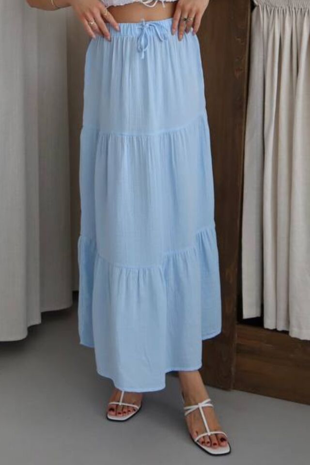 Balenbi Kadın Basic Beli Bağcıklı Müslin Etek 1104 42 - Mavi