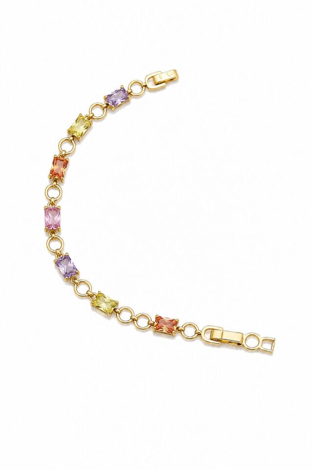Balenbi Jewelry 14K Gold Paslanmaz Çelik Renkli Taşlı Kadın Bileklik 1233 Altın