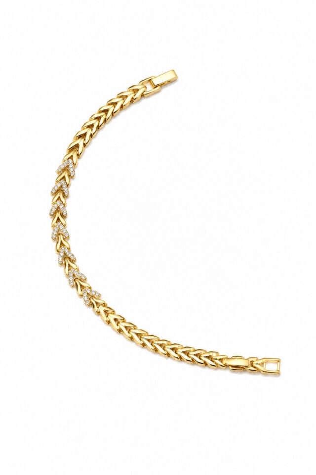 Balenbi Jewelry 14K Gold Paslanmaz Çelik Zirkon Taş Balık Sırtı Zincir Kadın Bileklik 1234 Altın