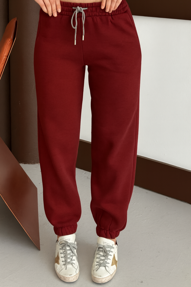 Balenbi Kadın Yüksek Bel Kışlık içi Polarlı Kalın Eşofman Altı 1091 L - Bordo