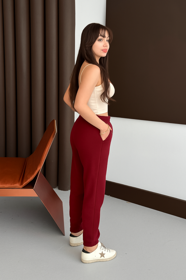 Balenbi Kadın Yüksek Bel Kışlık içi Polarlı Kalın Eşofman Altı 1091 L - Bordo