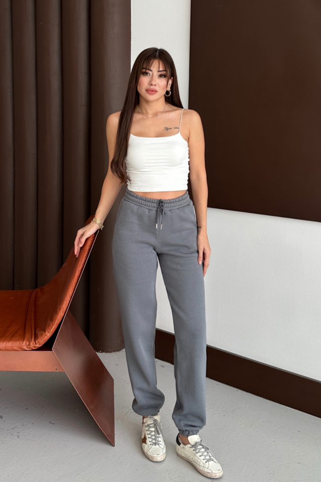 Balenbi Kadın Yüksek Bel Kışlık içi Polarlı Kalın Eşofman Altı 1091 L - Füme