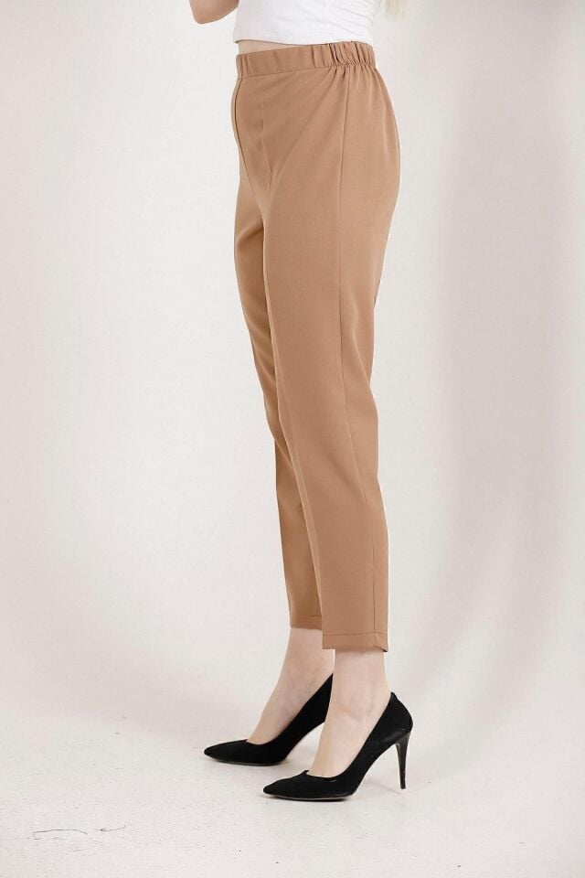 Feela Moda Kadın Havuç Paça Yüksek Bel Likralı Dokuma Pantolon 1001 38 - Camel