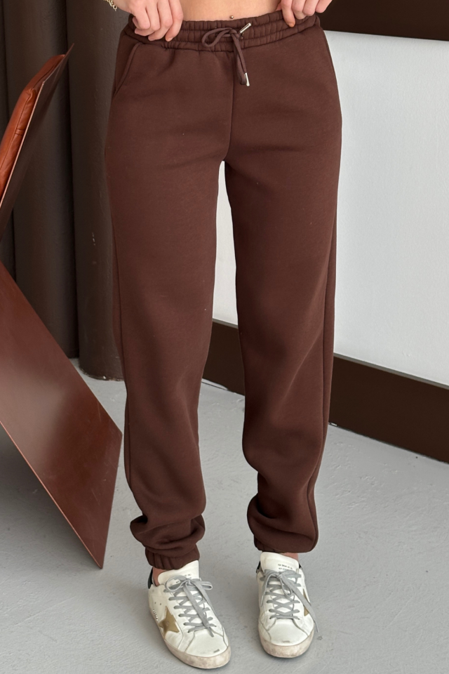 Balenbi Kadın Yüksek Bel Kışlık içi Polarlı Kalın Eşofman Altı 1091 L - Kahverengi