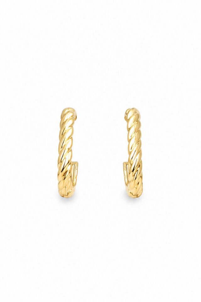 Balenbi Burgu Desenli Mini Halka Küpe Gold Renk Altın