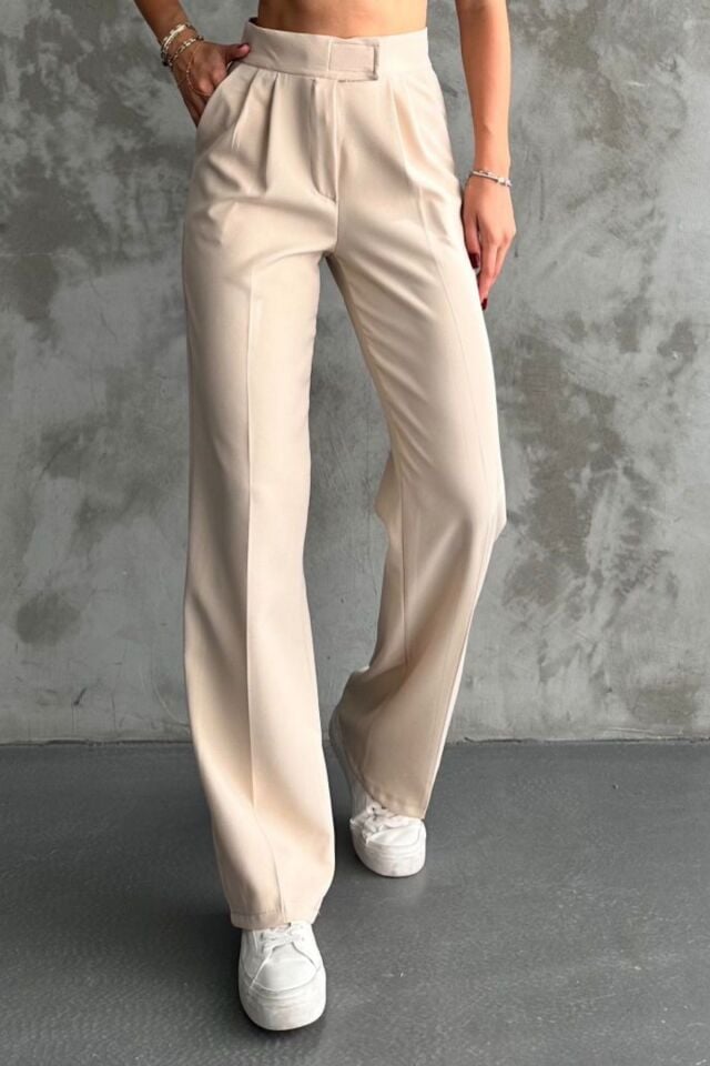 Balenbi Kadın Double Krep Likralı Cırt Kapama Palazzo Pantolon 1103 44 - Bej