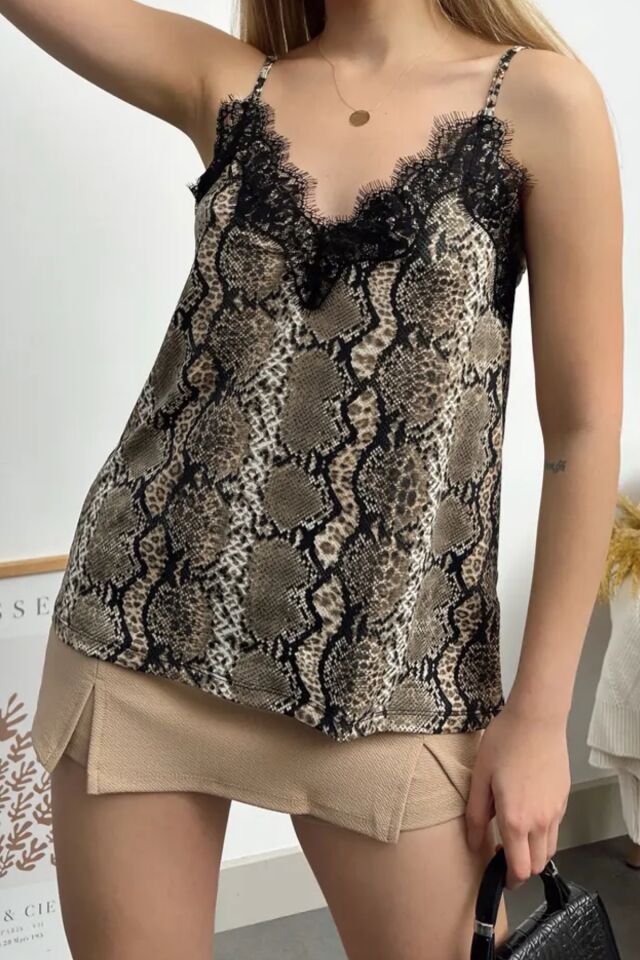 Balenbi Kadın Dantel Detaylı İp Askılı Sandy Bluz 1070 S - Camel 2