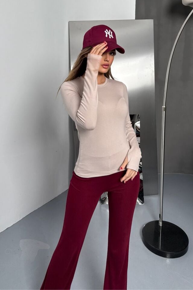 Balenbi Kadın Buzzy Parmak Geçmeli Bisiklet Yaka Basic Body 1130 Bej - XL