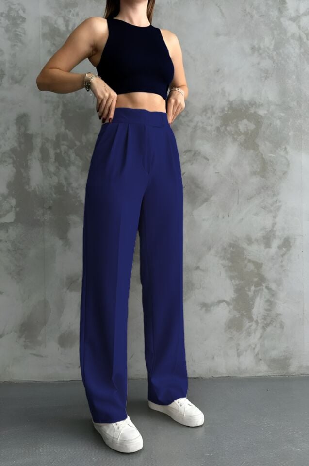 Balenbi Kadın Double Krep Likralı Cırt Kapama Palazzo Pantolon 1103 44 - Lacivert