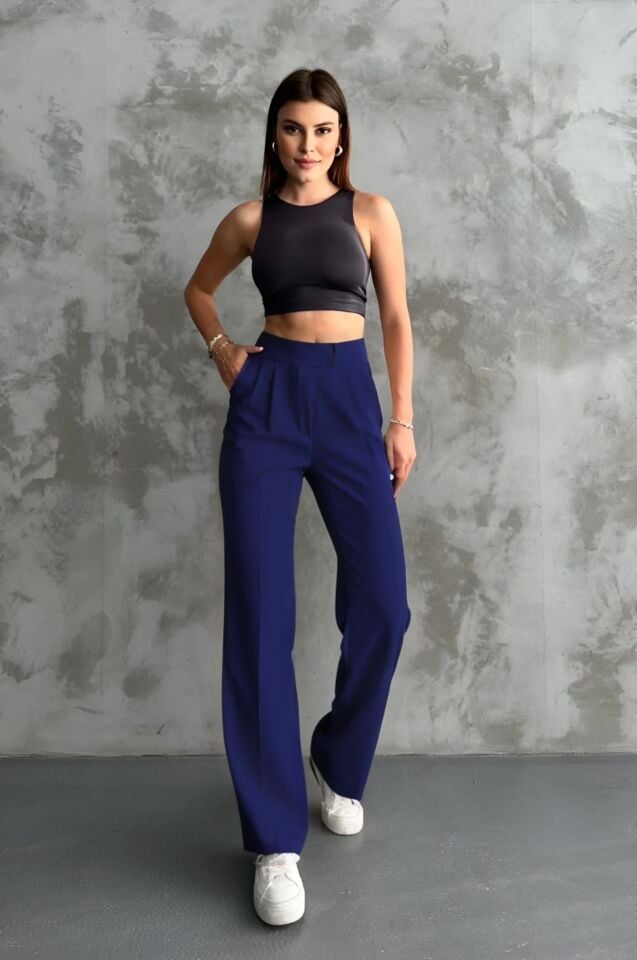 Balenbi Kadın Double Krep Likralı Cırt Kapama Palazzo Pantolon 1103 44 - Lacivert