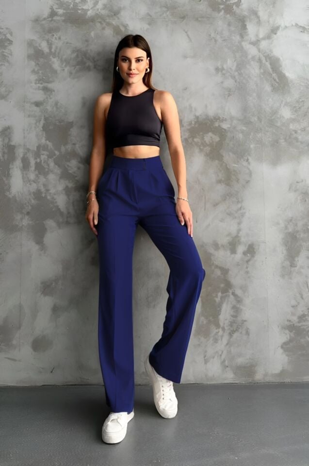 Balenbi Kadın Double Krep Likralı Cırt Kapama Palazzo Pantolon 1103 44 - Lacivert